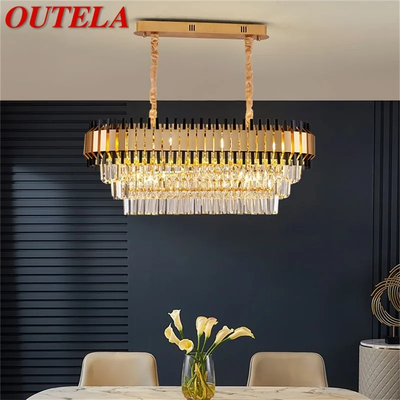 

OUTELA Postmodern Chandelier Rectangle Fixtures Crystal Pendant Lamp Luxury Light LED Decorative for Home