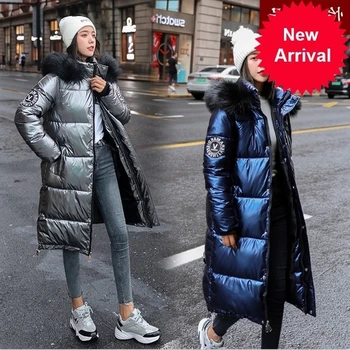 

oversize women X-long blue down jackets thick casual with fur epaulet 2020 winter down coats solid piumini donna free shipping