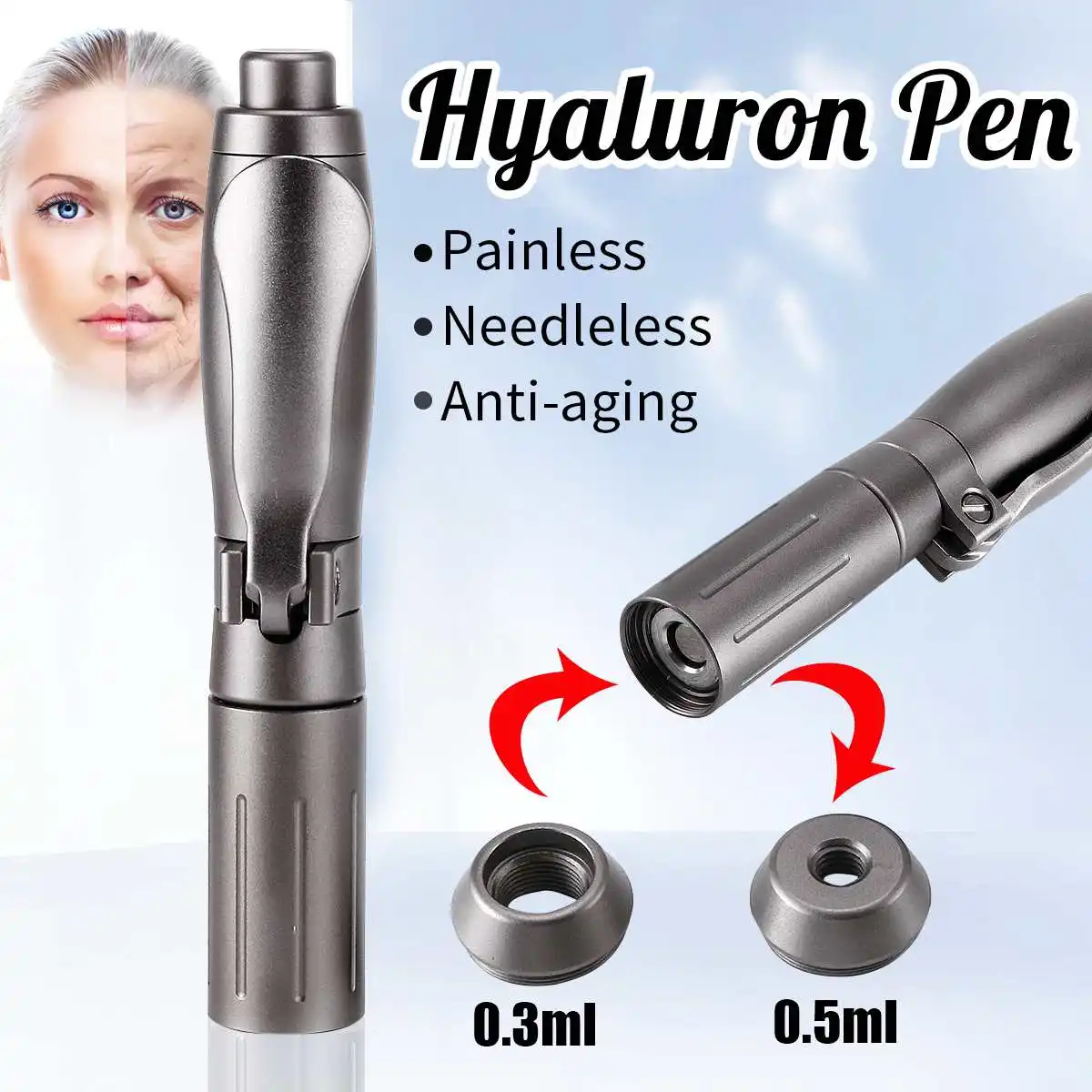 

2019 New High Pressure Hyaluronic Pen 2 in 1 Hyaluron Injection Pen For Anti Wrinkle Lifting Lip Hyaluron Guns 0.3/0.5ml Head