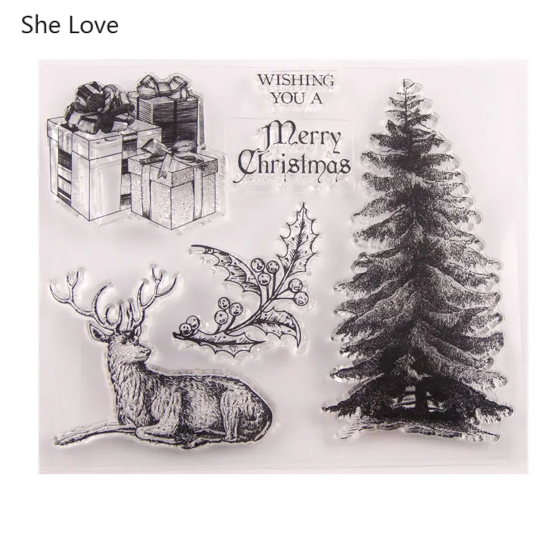 

She Love Merry Christmas Deer Present Transparent Clear Stamps For DIY Scrapbooking Card Making Decoration Supplies