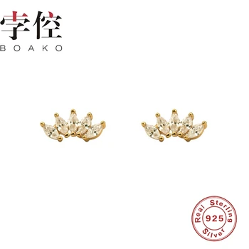 

BOAKO Crown Diamond Stud Earrings For Women 925 Silver Earrings Fashionable Piercing Earring Jewelry Zircon Pendientes Brincos