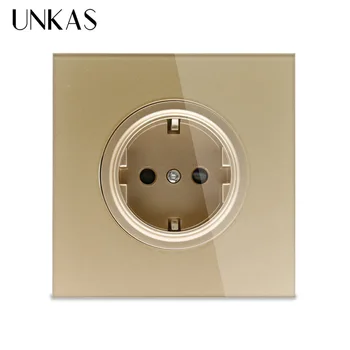 

UNKAS Grounded With Child Protective Lock 2019 New Arrival Crystal Glass Panel 16A EU Standard Wall Power Socket Outlet