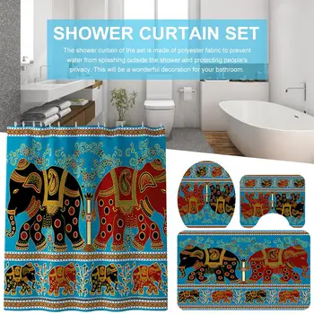 

Animal Elephant Printing Toilet Pad Cover Bath Mat Shower Curtain Set for Bathroom Decor