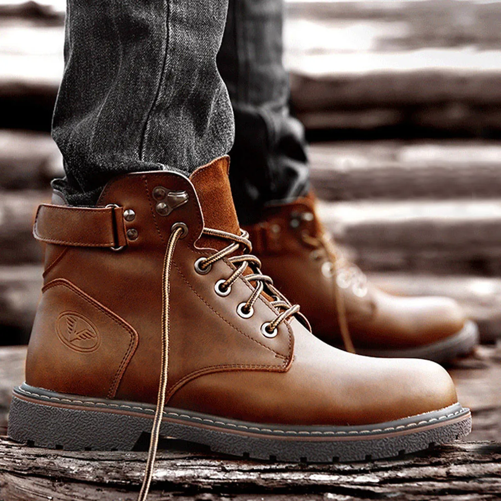 

Casual Short Boots Low men safety shoes Retro England style Leather Tooling Boots Men's Large Size ankle Boots zapatos de hombre
