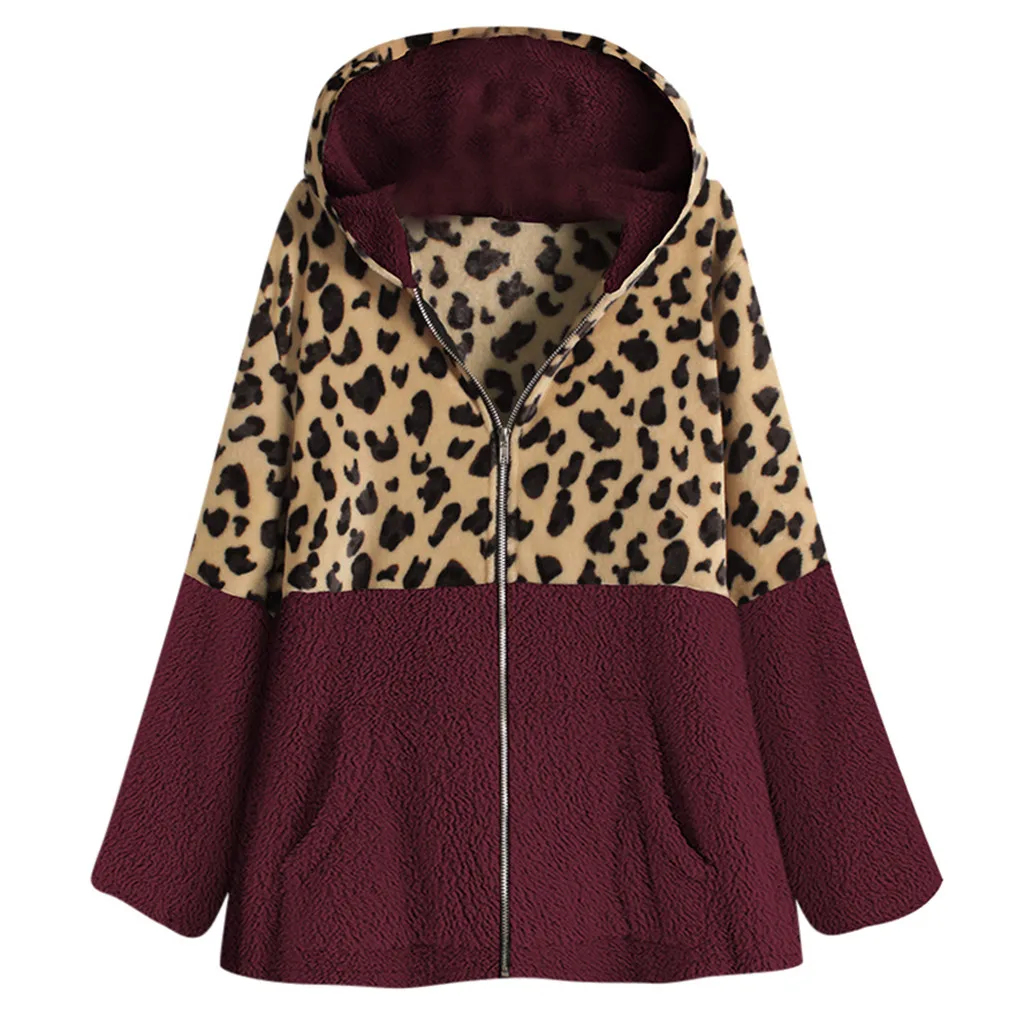 Женская куртка, плюшевое пальто, женская ветровка, зимняя теплая верхняя одежда, лоскутные карманы с капюшоном, винтажное пальто оверсайз, большие размеры# J30 - Цвет: Wine