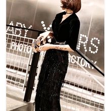 Красивая обувь черного цвета; вечерние платья одежда с длинным рукавом Русалка платье для выпускного вечера с v-образным вырезом ближневосточные арабские официальная Вечеринка платье к требованиям заказчика; сверкающие; Ленточки