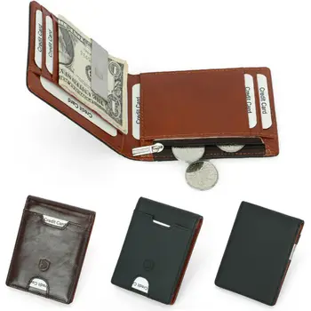

Men's Leather Slim Magnetic Clip Front Pocket Wallet ID Credit Card Holder