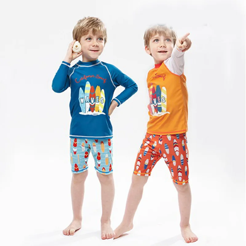 Children's Swimsuit Boys' one piece long sleeve shorts skateboard swimsuit hot spring suit children's Beach Penguin suit childre