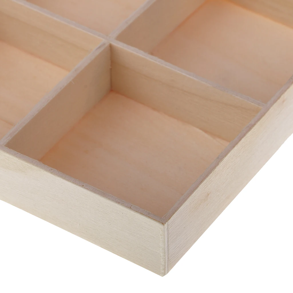 Handmade Wood Container Multi-Function 4 Grid Desktop Succulent Pot Storage