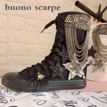 

Spring and Autumn with zipper Martin thick-soled locomotive boots high waist canvas shoes net red shoes / bootsd shoes