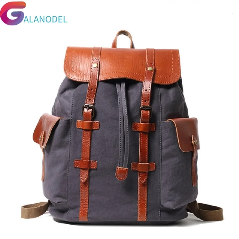 

Student New Pure Cotton Canvas Classic Female M337 Canvas Backpacks Men's Casual Outdoor Travel Computer Bag First Layer Cowhide