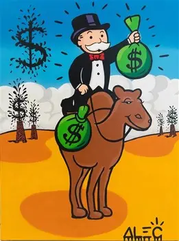

Hand Painted Alec Monopolyingly Graffiti Art Rich Man Ride Camel Painting Wall Art Wall Art For Living Room