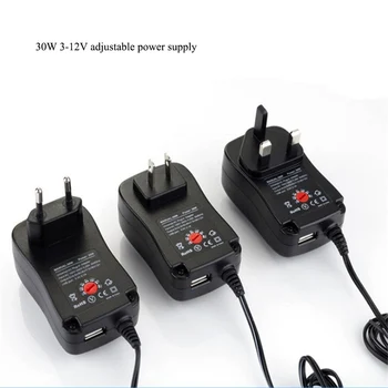 

30w 3-12V Adjustable Power Adapter DC Adapters US/EU/AU/UK Plug Power Supply Adapter Charger Supply For Electric Car Route 1.2m