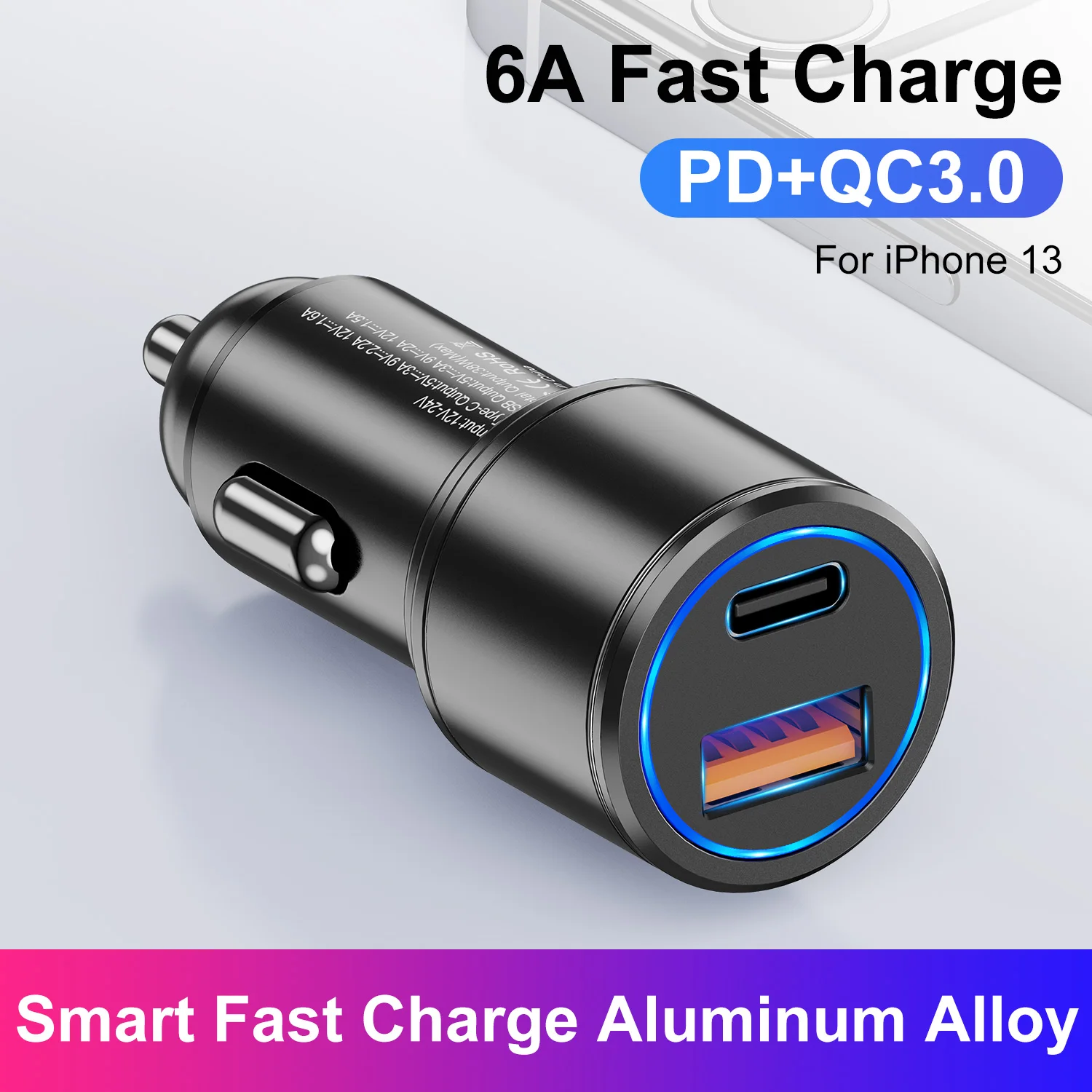 Cargadores del teléfono del coche Carga rápida Usb C 6a  Iphone Cargador  de coche Iphone 14 Pro - 6a Usb - Aliexpress