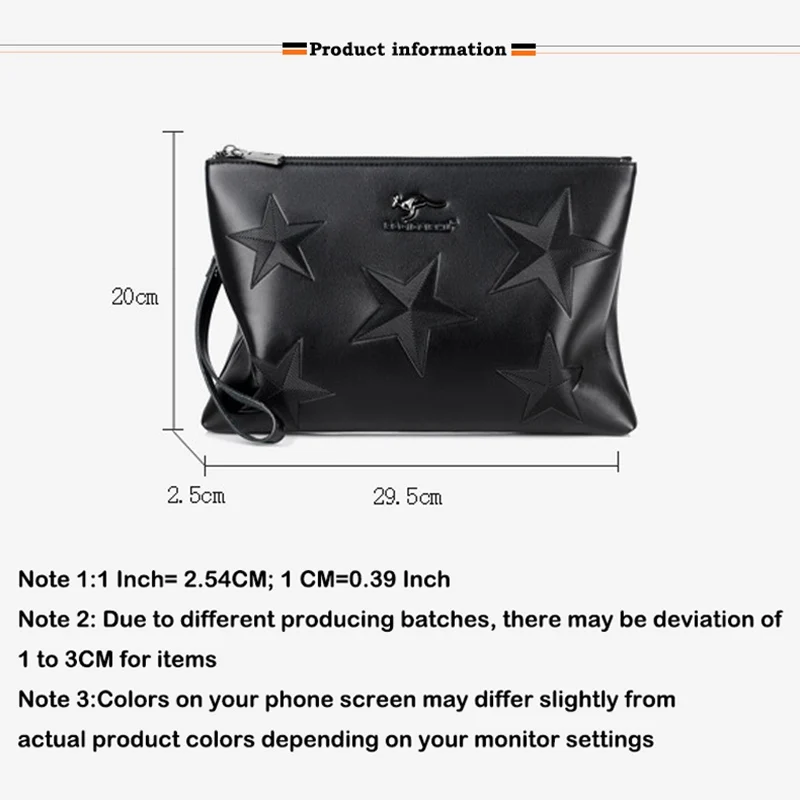 Star Embossing Men's PU Leather Wallet Handbag Zipper Clutch Long Wallet Business Large Capacity Clutch Purse Detachable Wristle
