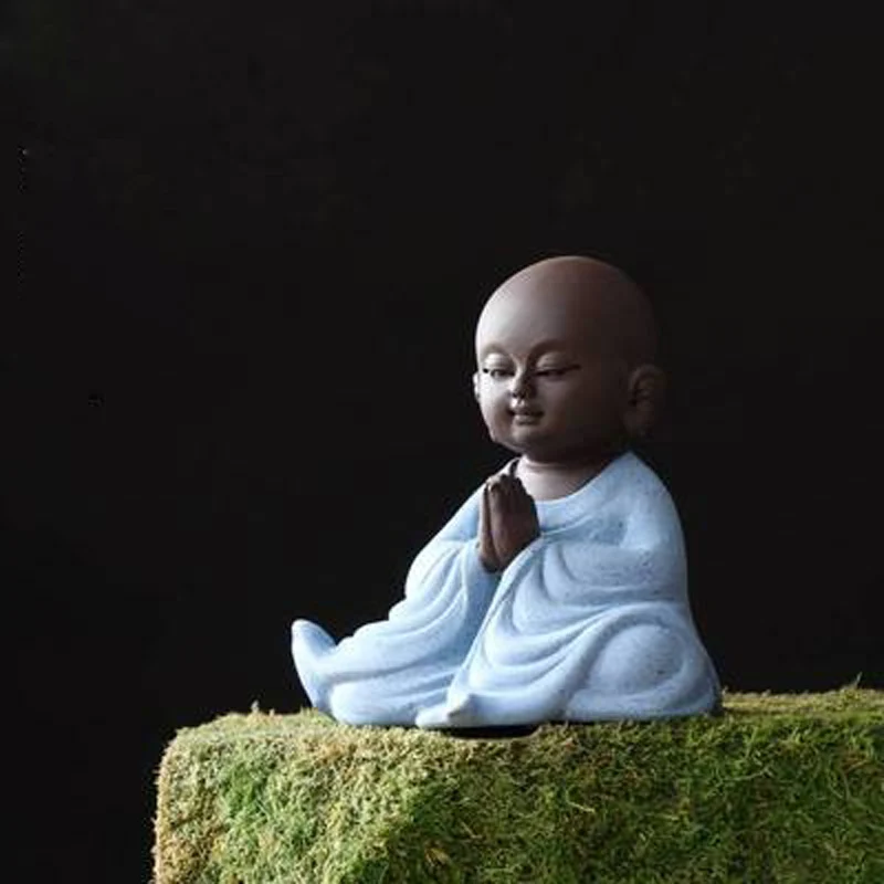 Creative Zen Purple Clay Buddha Statues, Ceramic Little Monk Ornament, Kung Fu Puer Tea Pet, Teaware, Office, Desktop Crafts