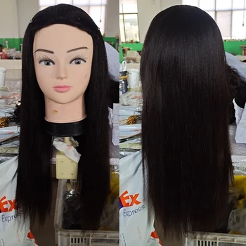 

Yaki Straight Wig 3/4Human Hair Half Wigs For Women Brazilian Remy Italian Yaki Human Hair Machine Wigs with Combs and Clips
