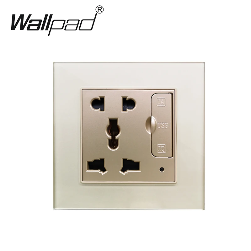 

5 Pin Universal Power Socket Glass Panel Wallpad 3.1A 2 x USB Charging Port Universal Socket EU UK US BS Wall Outlet 86mm * 86mm