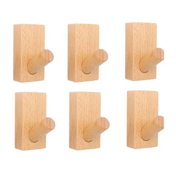 

6 Pcs Wooden Coat Hooks Wall Mounted Vintage Single Organizer Hangers, Handmade Craft Hat Rack Hat Hanger Beech