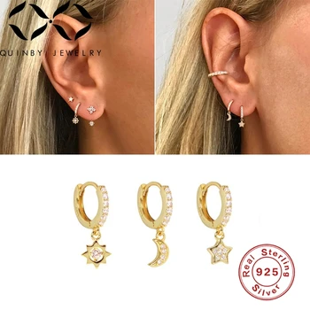 

Quinby 925 Pure Crystal Hanging Elegant Irregular Dangle Earrings Fine Jewelry For Women Trinity Star Moon Zircon Mixed Earring