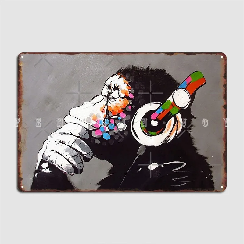 Металлическая обезьянка с наушниками Banksy декор для кинотеатра и бара жестяной