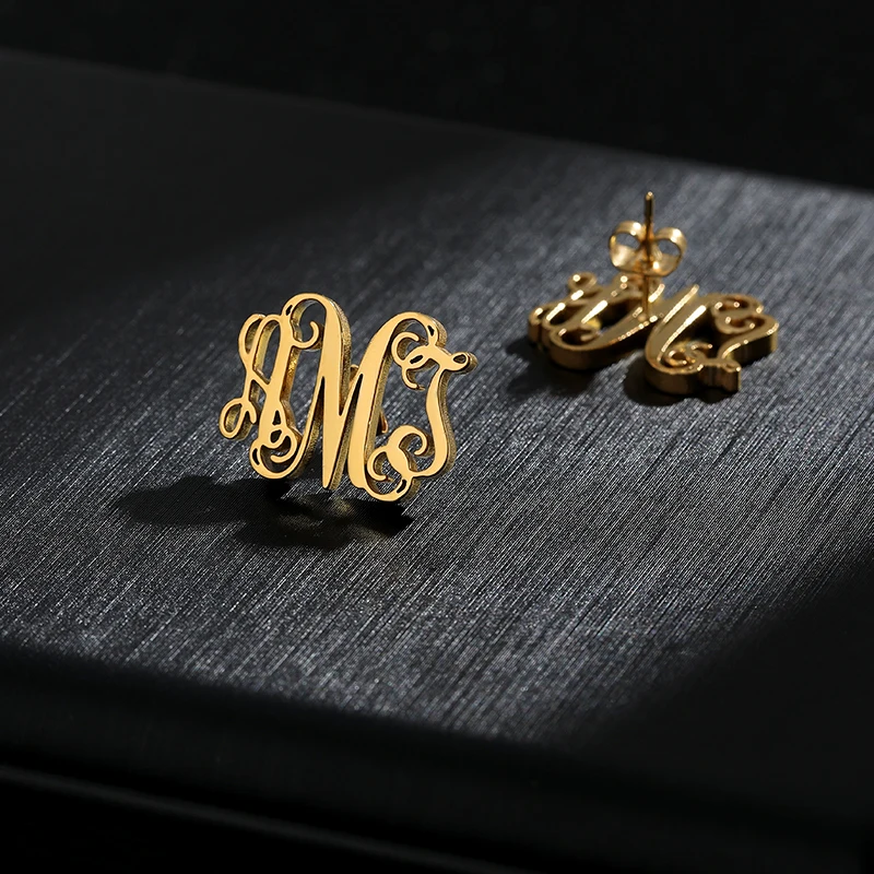 Personalized Jewelry Brincos Boucle d'oreille Gold Stainless Steel Oorbellen Silver Initial Monogram Earrings For Women Men BFF