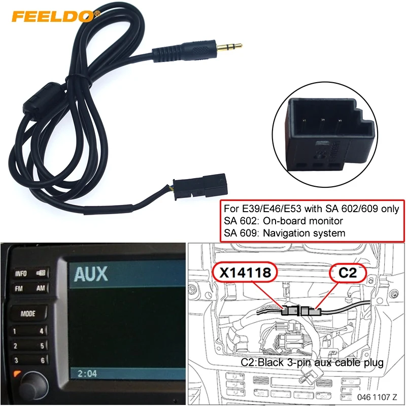 

FEELDO 5Pcs Car 3.5mm Male To 3Pin AUX-IN Stereo Wire Cable Adapter for BMW E39 E46 E53 BM54 Audio Wire Harness #AM6100