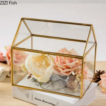 

Geometric Shape Transparent Glass Vase Succulents Flower Display Box Glass Flower Room Jewelry Box Home Decoration