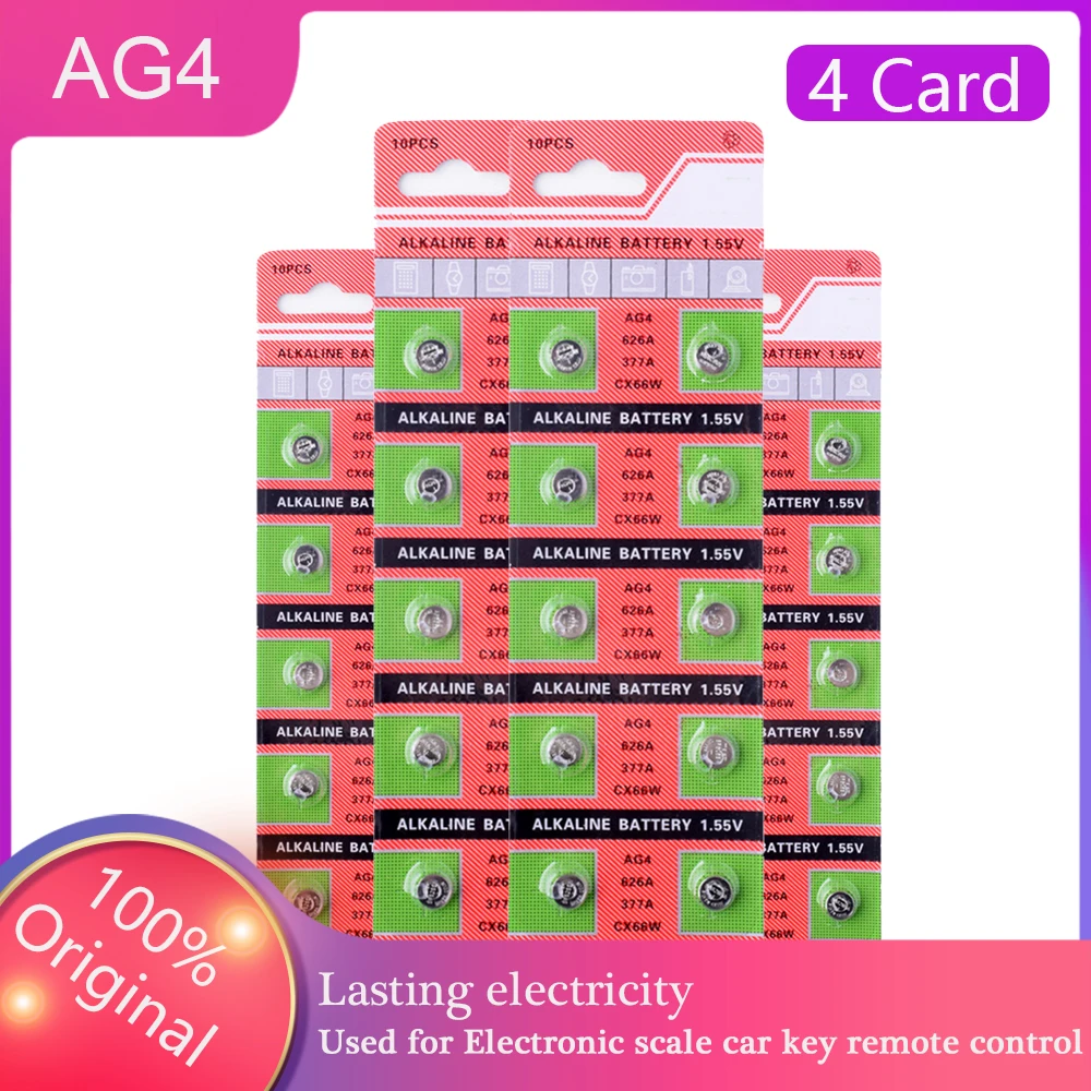 Venda quente por atacado 40 pçs 1.5v botão pilha moeda bateria alcalina ag4 377 sr626sw 626 sr626 celular jogos eletrônicos substituir 4 cartões