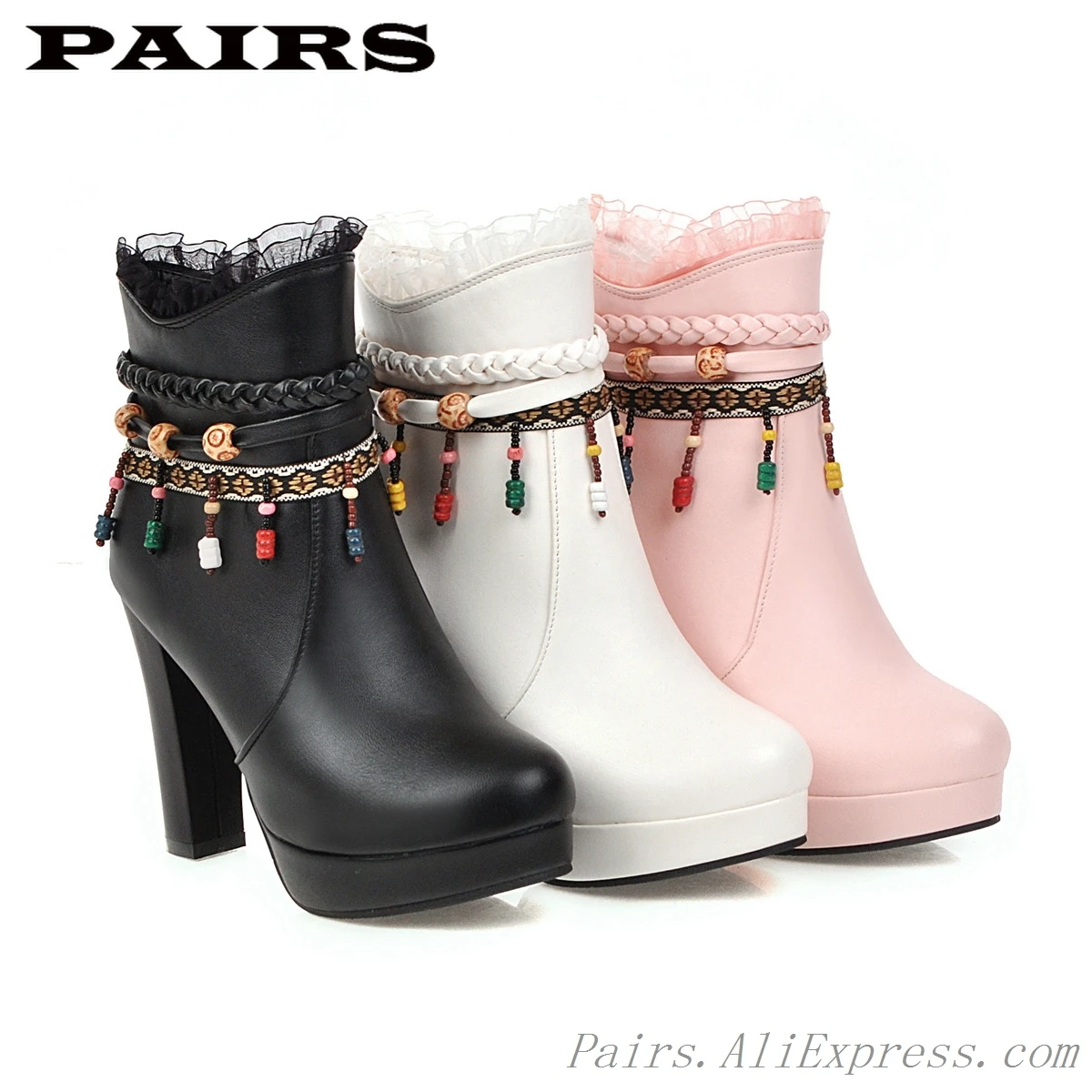 

Women's Boots Autumn Winter Warm Super High-heeled Ankle Round Toe Zip Tassel Platform Plush 2019 Sexy New Fashion Pu White Pink