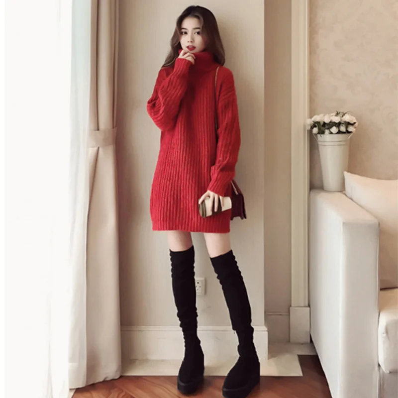 Autumn and Winter Clothing New Fairy Mid-length Turtleneck Thick Woolen Skirt Women's Loose Harajuku Laid-back Style Pullover | Женская