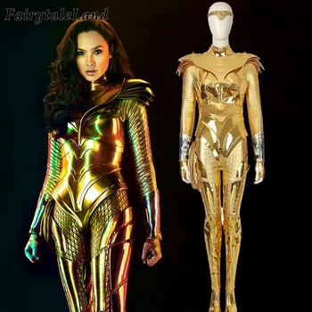 

Wonder Woman 1984 Cosplay Halloween Outfit Fancy Diana Prince Costume Gold bodysuit Custom Made Superhero Jumpsuit