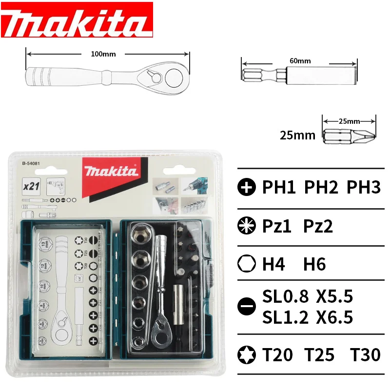 

MAKITA for Ratchet Manual wrench bit set （21PCS） B-54081