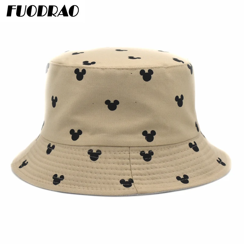 

FUODRAO Original Cartoon Print Bucket Hat Women Cotton Summer Sun Hat Casual Fisherman Hat Unisex Hip Hop Bucket Cap M82