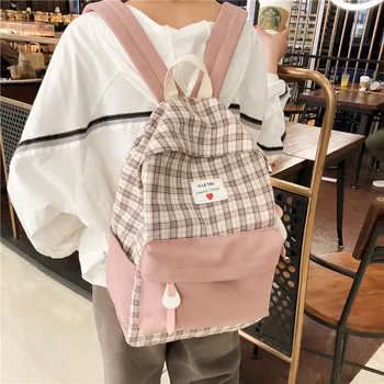 

Casual Plaid Backpack Women Shoulder Bag Canvas School Bags for Teenage Girls Bagpack High Quality Travel Backpack Pink Mochila