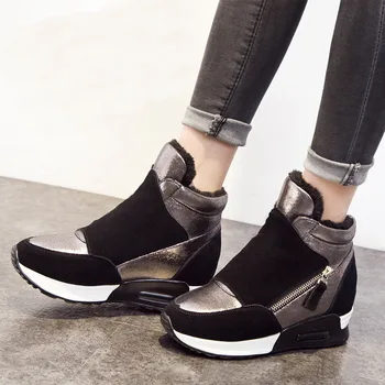 

Suede Leather Boots Women Winter Shoes 2019 Fashion Ins Women Sneakers Height Increasing Shoes Warm Plush Snow Boots