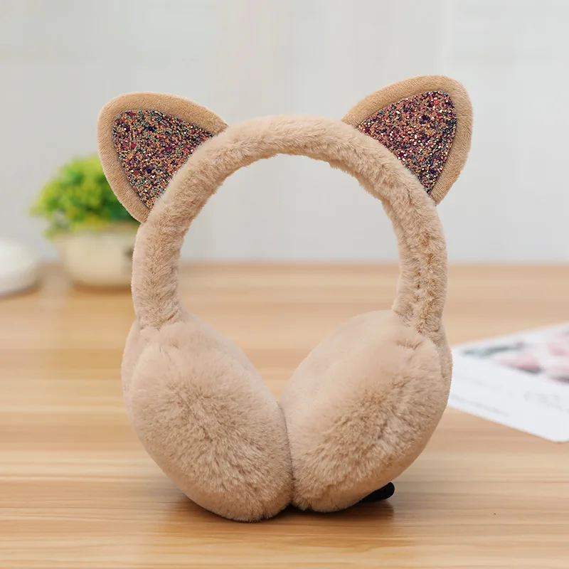 Kids Earmuffs Cat Ear Plush Sequin Earflaps Headband Vintage Ear-cap For Boys Girls Unisex
