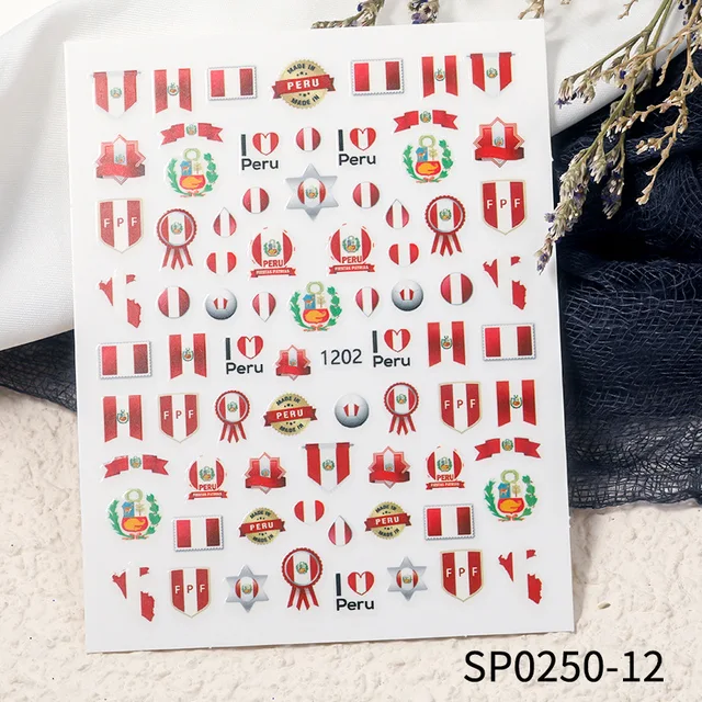 Fashion Adhesive World Cup Football Nail Decal Brazil Argentina Flag Nail Art Sticker 3D Manicure Decoration Accessories7.8x10cm SP0250-12