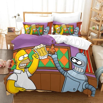 

3D Simpson Family Funny Cartoon Duvet Cover for Kids Queen King Size,Simpsons Bedding Set,Comforter Set,150 Bed Set 3d Quilt