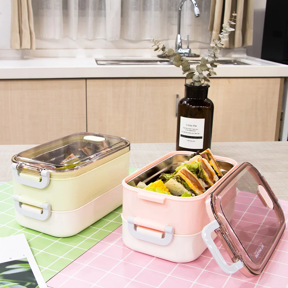 

Japanese Style Creative Students Container Lunch Box Plastic Office Car Mounted-Microwave Oven Heating Square Double Layer Lunch