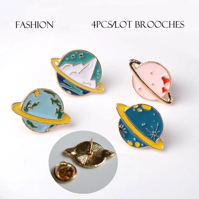 

4pcs/set metal planet Brooch for clothes suits Shirt collar buckle needle pins and brooches jewelry accessories