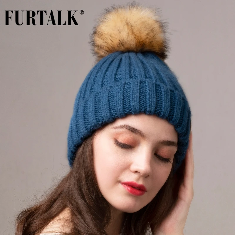 

FURTALK Beanie Hat Winter Hats for Women Knitted Pom Pom Hat Fleece Lined Soft Warm Female Winter Cap Skullies Black Grey