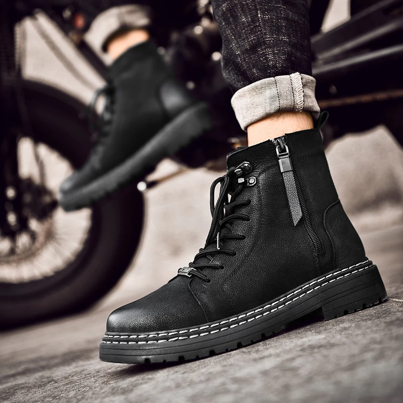Vintage Men Boots Genuine Leather Side 