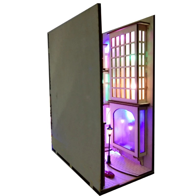 Dropshipping DIY KIT Diagon Street Bookends Alley Wooden Book Nook Art Bustling City Removable Led Bookshelf Gift |