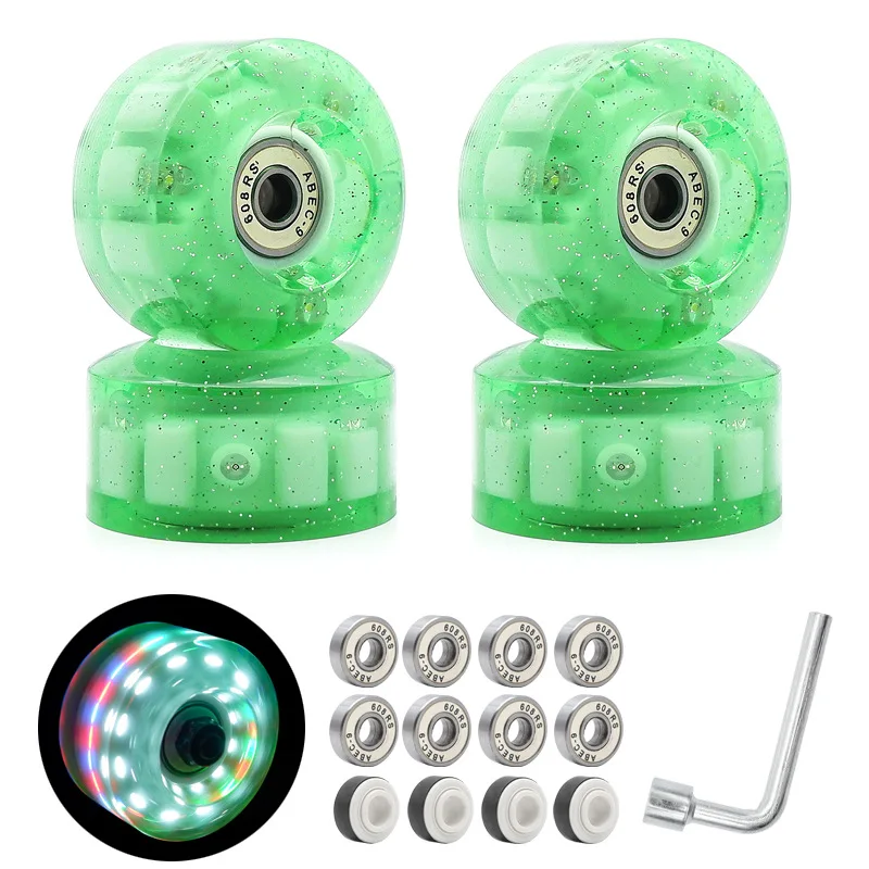 

Quad Roller Skate Wheels, Double Row, Inline Skate, PU Flash Wheel, Bearing Wrench Set, Replacement Parts Supply, 58x32mm, 8Pcs