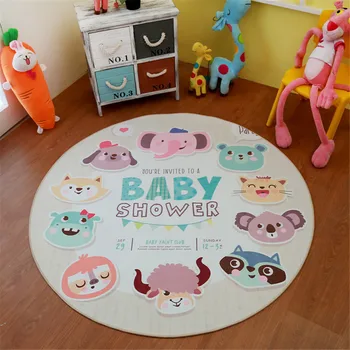 

Cartoon Animal Print Carpet Round Children Room Rug Soft Crystal Fleece Play Mat Baby Bedroom Area Rug for Kids Bedroom Decor