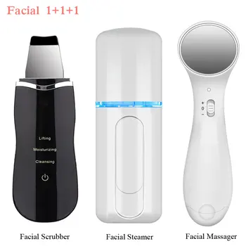 

3pcs Professional Ultrasonic Facial Skin Scrubber Deep Face Cleaning Peeling Rechargeable Skin Care Device Beauty Instrument