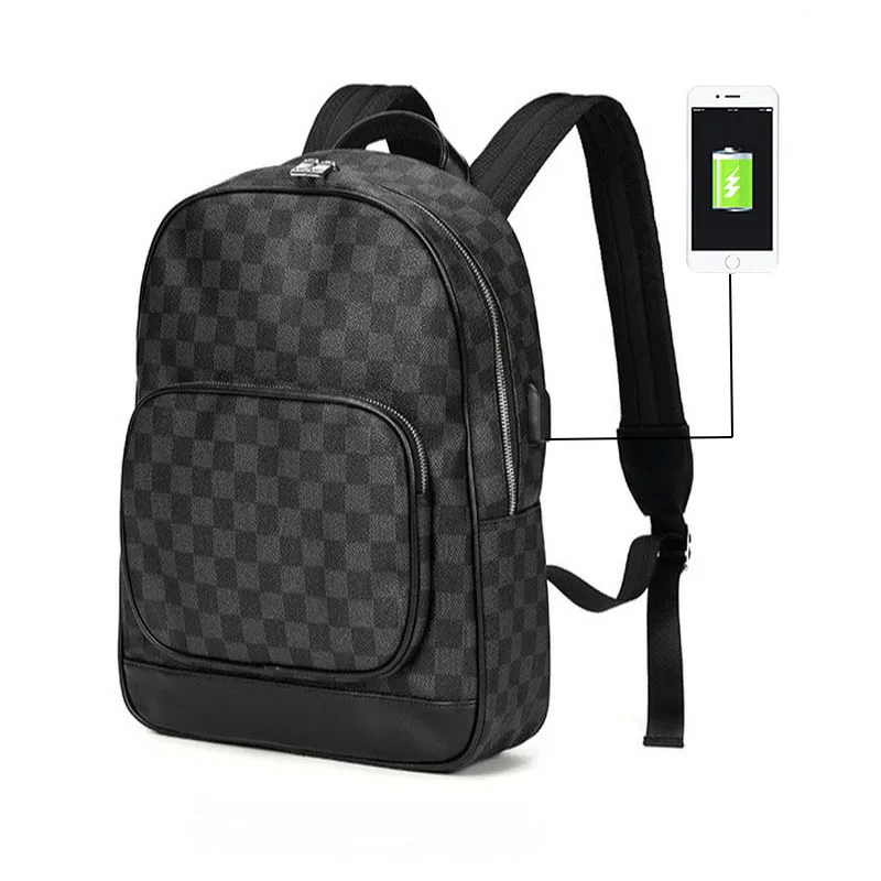 Мужские/женские рюкзаки с внешней USB зарядкой клетчатые деловые/поездочные