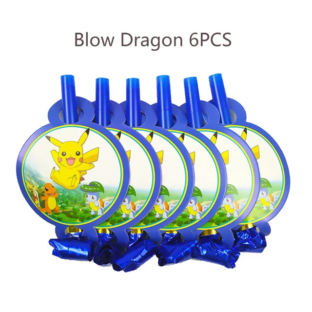 Pokemon Birthday Party Tool Props Straw Banner Baby Shower Party Supplies Wedding Balloon Decoration Pikachu Topper Boy Surprise 6PCS Blow dragon