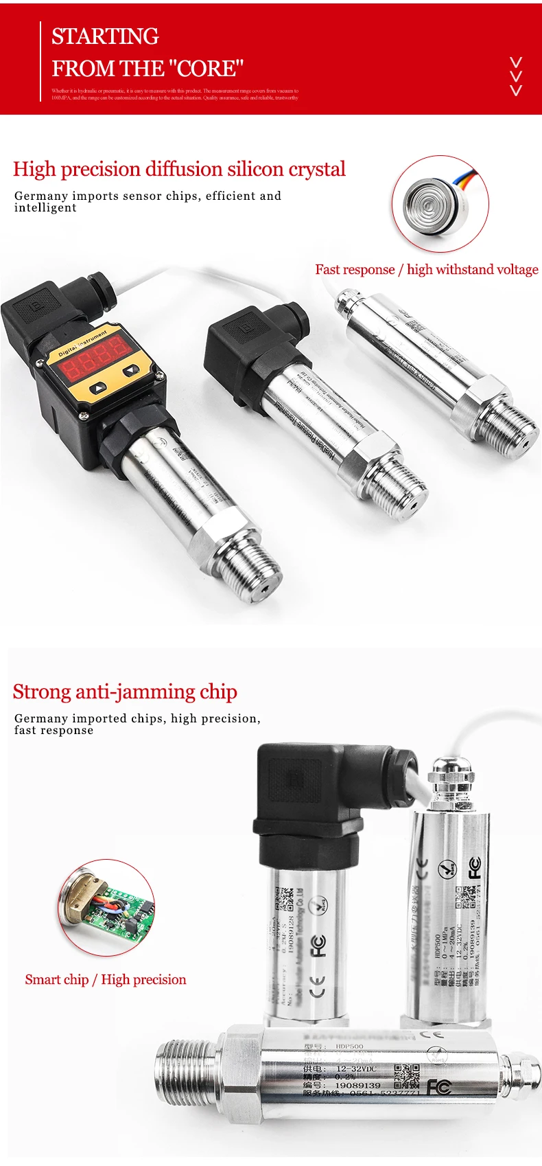 Sensor de pressão com 12vdc transdutor fio